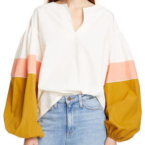 Priam Colorblock Balloon Sleeve Cotton Top 0